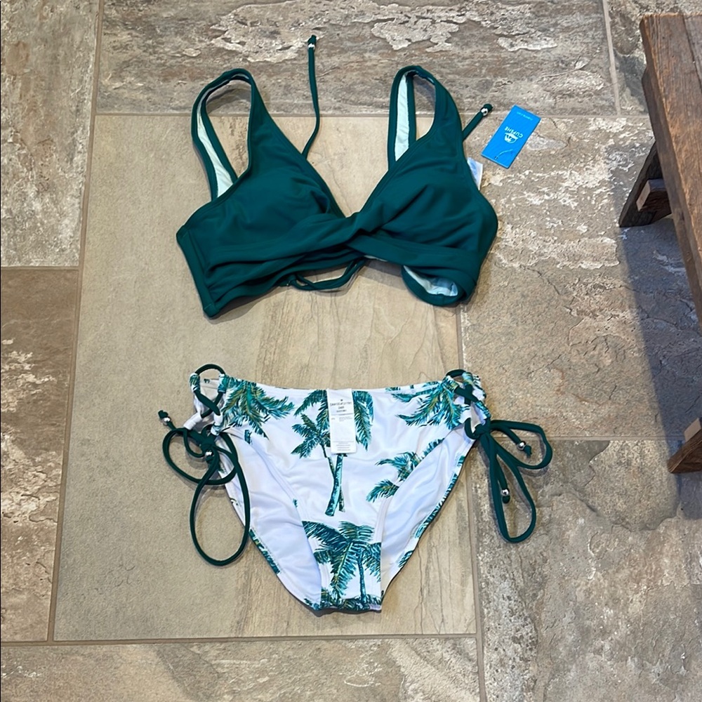 🆕 CUPSHE Women's Bikini Swimsuit Front Cross Lace Up Two Piece Bathing Suit